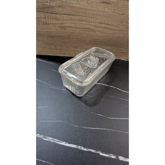 Federal Glass Rectangular Butter Dish With Lid Vintage Ribbed Clear Patterned Gl - Picture 6 of 9